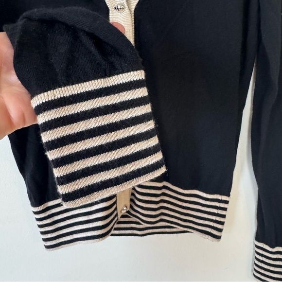 Bouchra Jarrar Paris Black Wool Cardigan Sweater Camel Stripe S - Picture 3 of 6